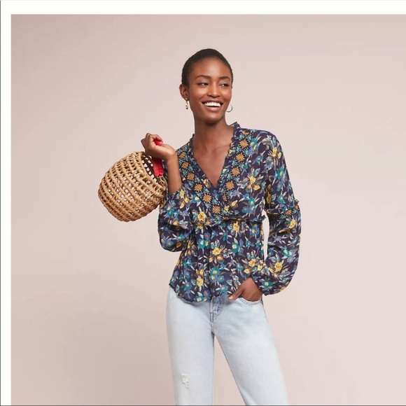 Anthropologie | Tops | Anthropologie Meadow Rue Strasser Floral Embroidered  Peasant Blouse Top Size Sp | Poshmark